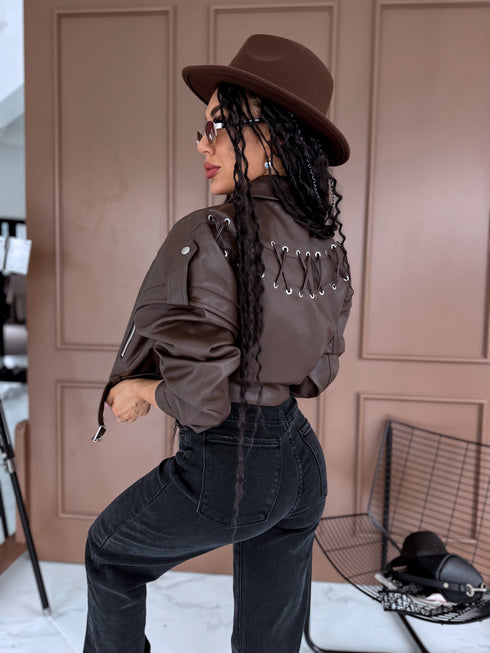 Ādas imitācijas jaka "CORSELET FL170" - CHOCO